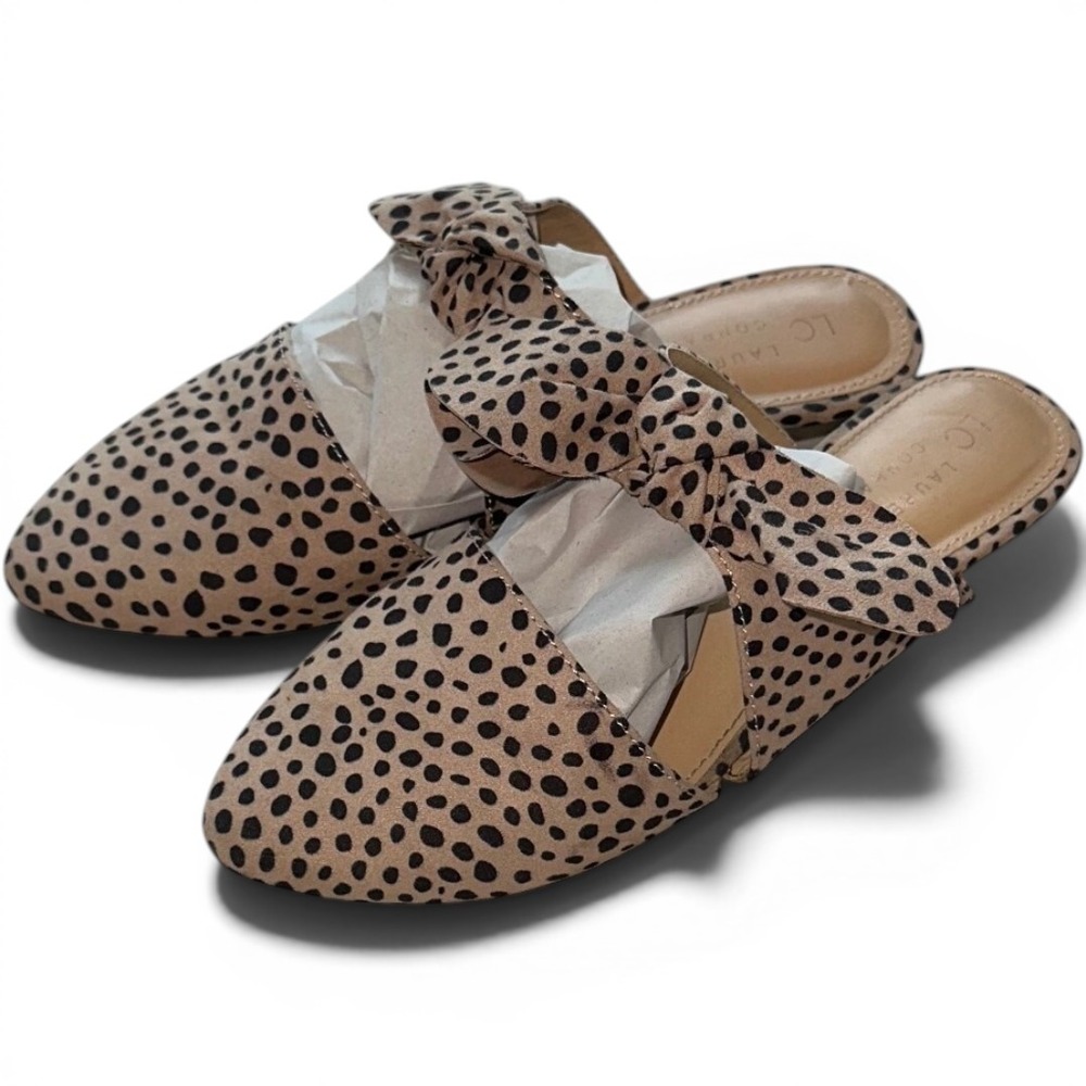 LC Lauren Conrad Women Cheetah Leopard Print Bow Pointed Toe Mules Flats Size 9